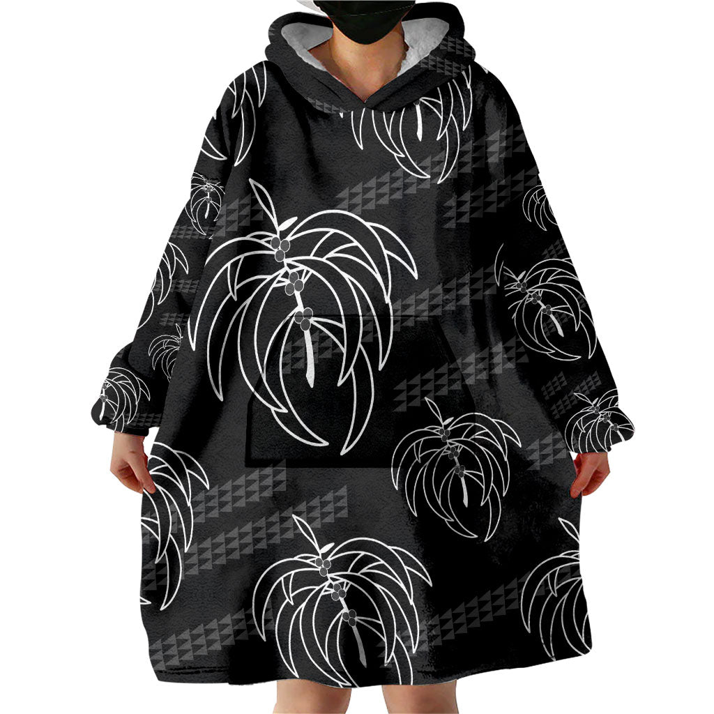 Aloha Hawaii Acacia Koa Leaves Wearable Blanket Hoodie Black Kakau Tribal Pattern LT05 - Polynesian Pride