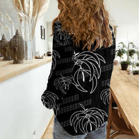 Aloha Hawaii Acacia Koa Leaves Women Casual Shirt Black Kakau Tribal Pattern LT05 - Polynesian Pride