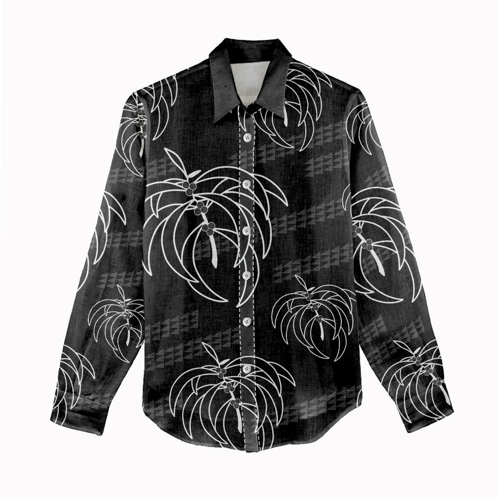 Aloha Hawaii Acacia Koa Leaves Women Casual Shirt Black Kakau Tribal Pattern LT05 - Polynesian Pride