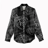 Aloha Hawaii Acacia Koa Leaves Women Casual Shirt Black Kakau Tribal Pattern LT05 - Polynesian Pride
