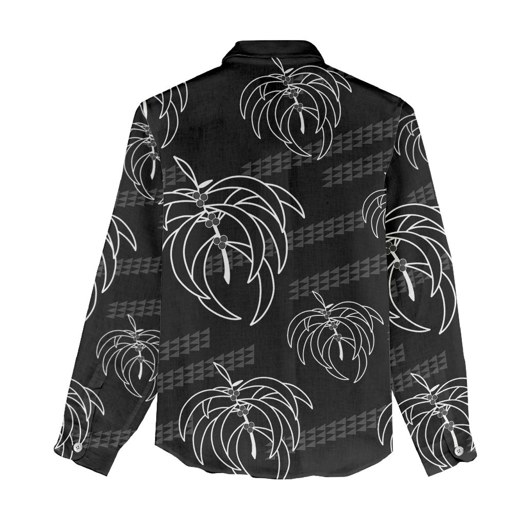 Aloha Hawaii Acacia Koa Leaves Women Casual Shirt Black Kakau Tribal Pattern LT05 - Polynesian Pride
