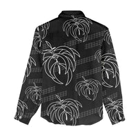 Aloha Hawaii Acacia Koa Leaves Women Casual Shirt Black Kakau Tribal Pattern LT05 - Polynesian Pride
