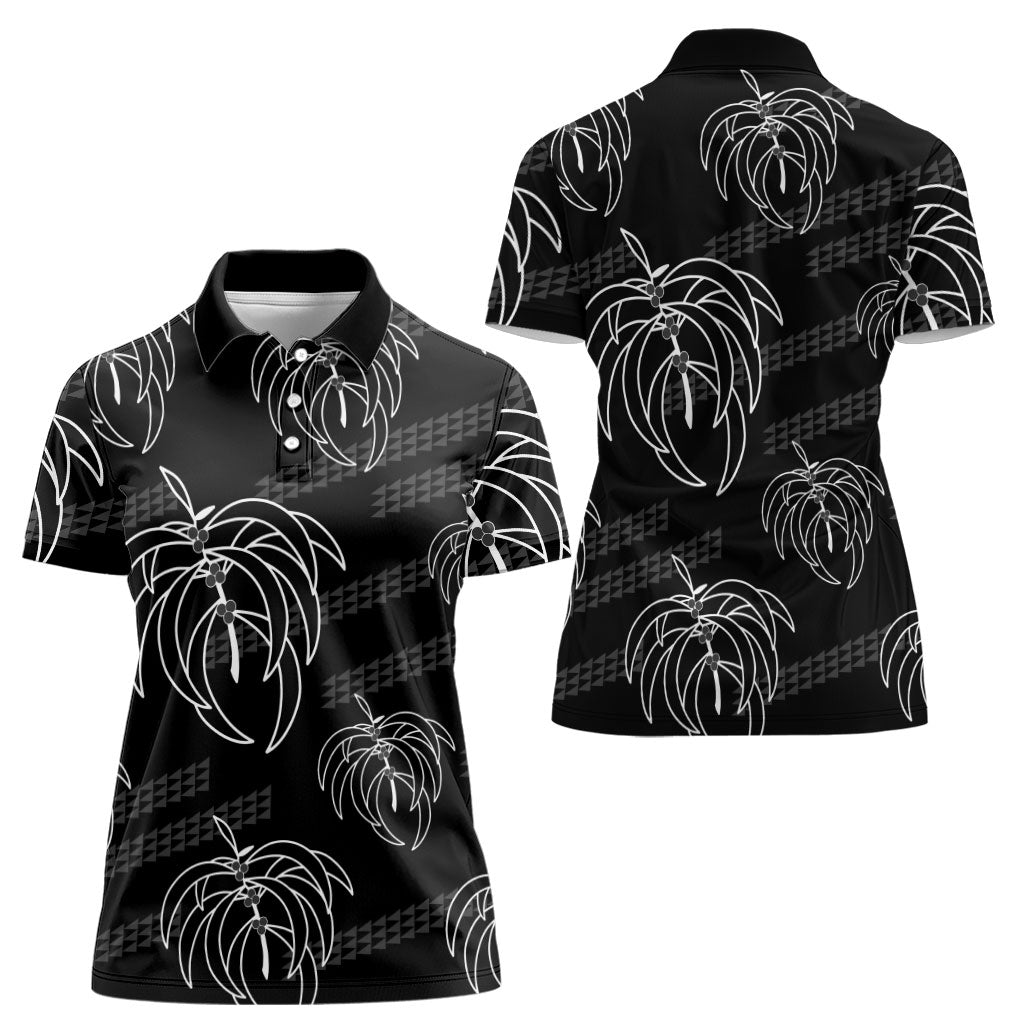 Aloha Hawaii Acacia Koa Leaves Women Polo Shirt Black Kakau Tribal Pattern LT05 - Polynesian Pride