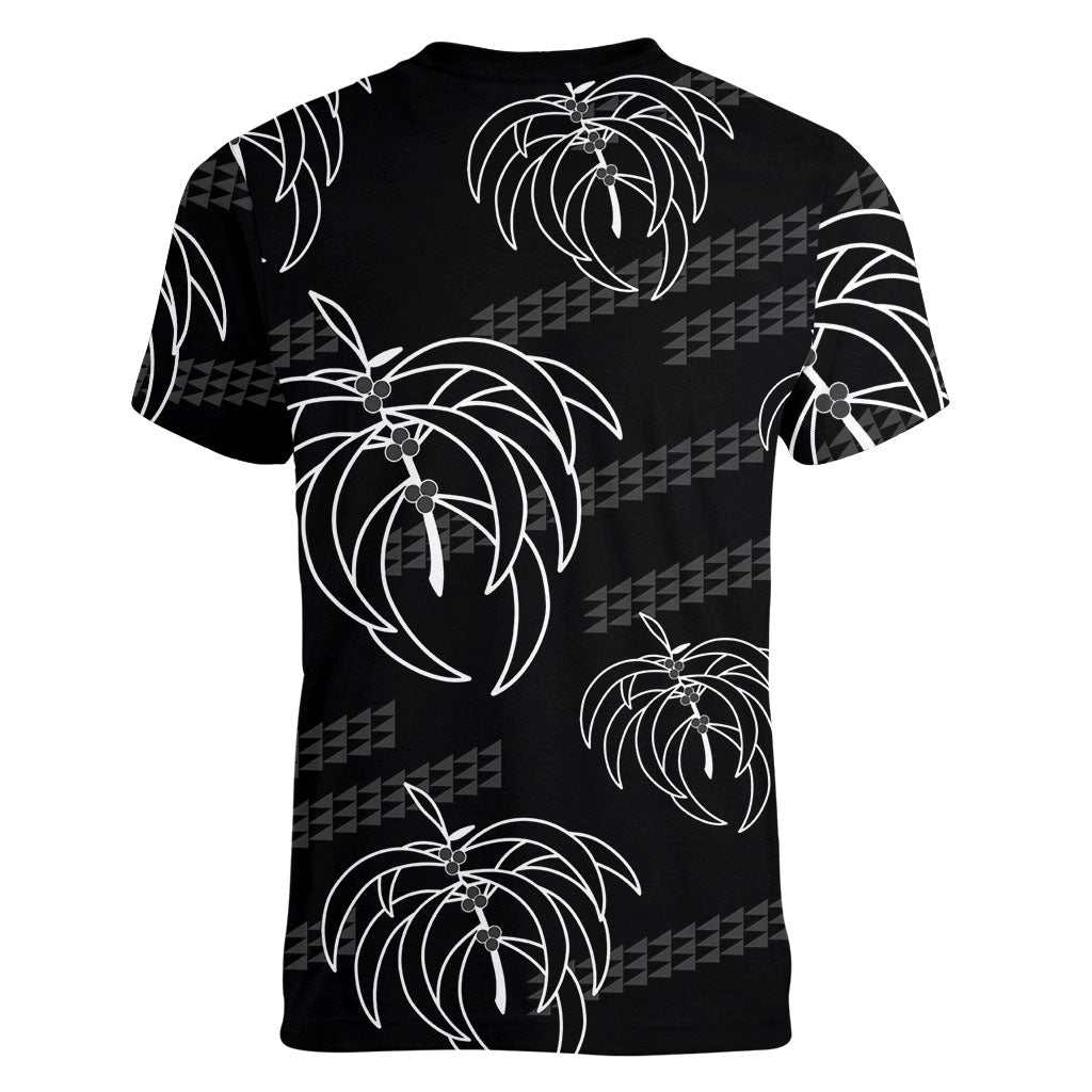 Aloha Hawaii Acacia Koa Leaves Women V-Neck T-Shirt Black Kakau Tribal Pattern LT05 - Polynesian Pride