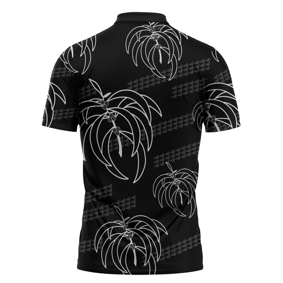 Aloha Hawaii Acacia Koa Leaves Zipper Polo Shirt Black Kakau Tribal Pattern LT05 - Polynesian Pride
