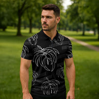 Aloha Hawaii Acacia Koa Leaves Zipper Polo Shirt Black Kakau Tribal Pattern LT05 - Polynesian Pride