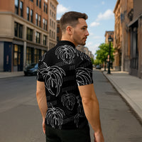 Aloha Hawaii Acacia Koa Leaves Zipper Polo Shirt Black Kakau Tribal Pattern LT05 - Polynesian Pride