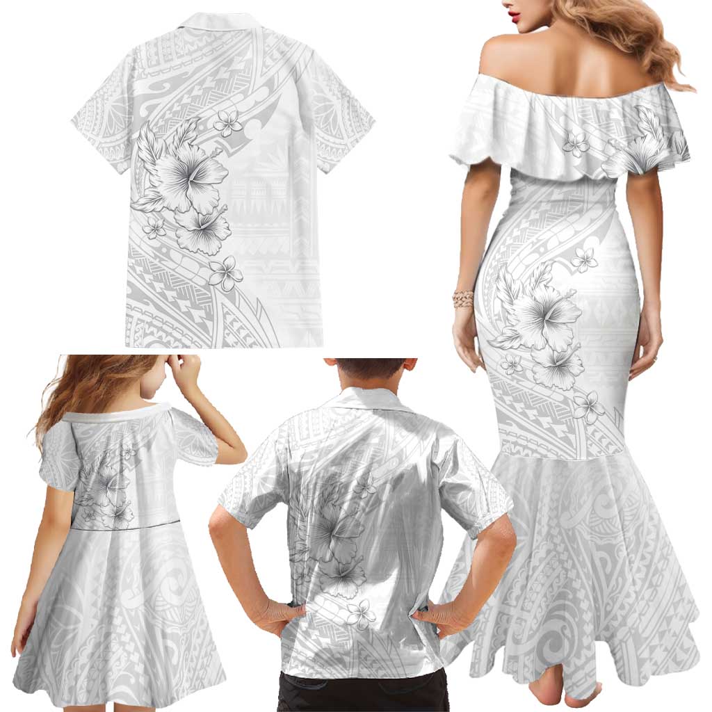 Lotu Tamaiti Samoa Family Matching Mermaid Dress and Hawaiian Shirt White Sunday Polynesian Tribal Pattern Elegant Style