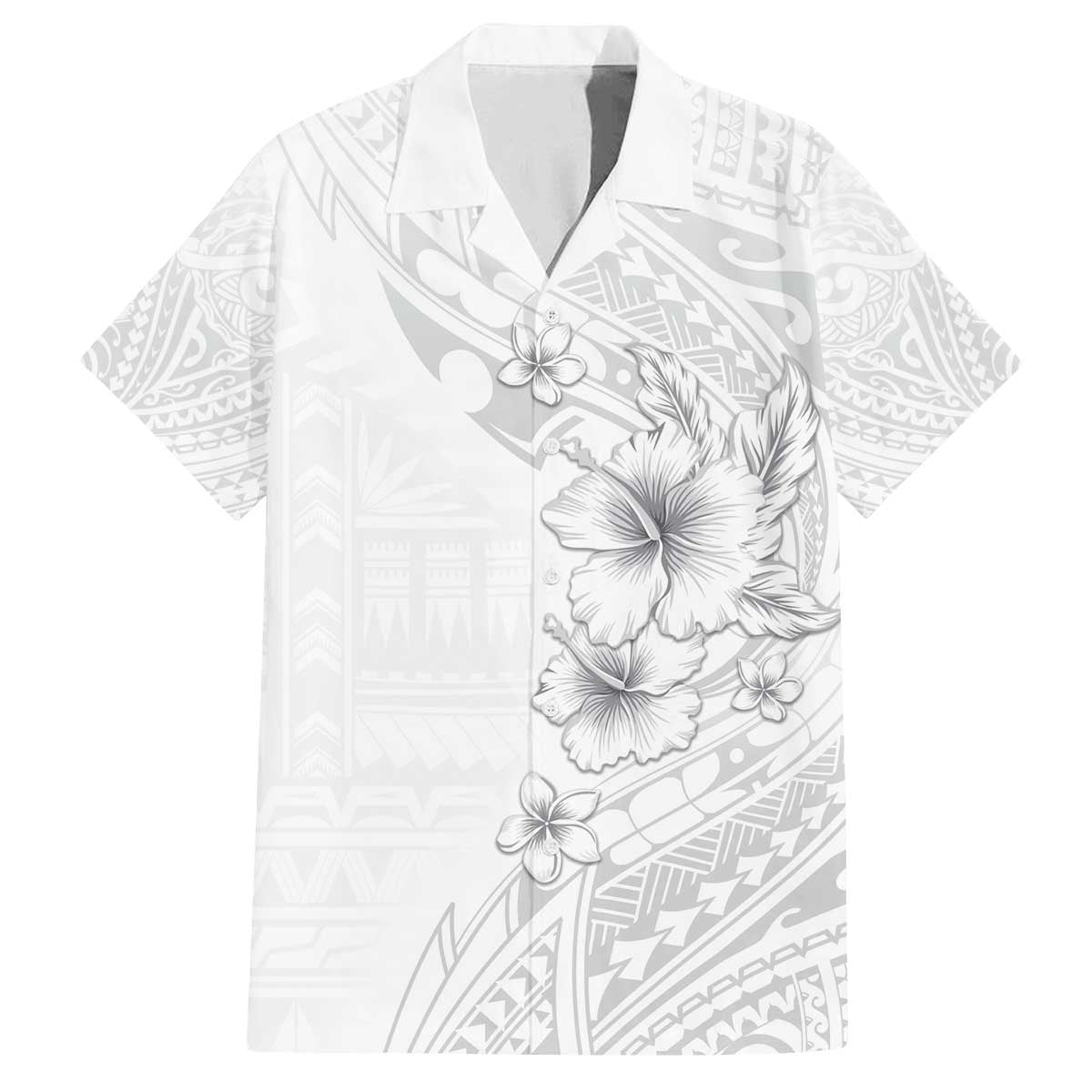 Lotu Tamaiti Samoa Family Matching Off The Shoulder Long Sleeve Dress and Hawaiian Shirt White Sunday Polynesian Tribal Pattern Elegant Style