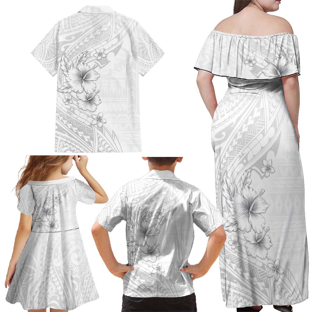 Lotu Tamaiti Samoa Family Matching Off Shoulder Maxi Dress and Hawaiian Shirt White Sunday Polynesian Tribal Pattern Elegant Style