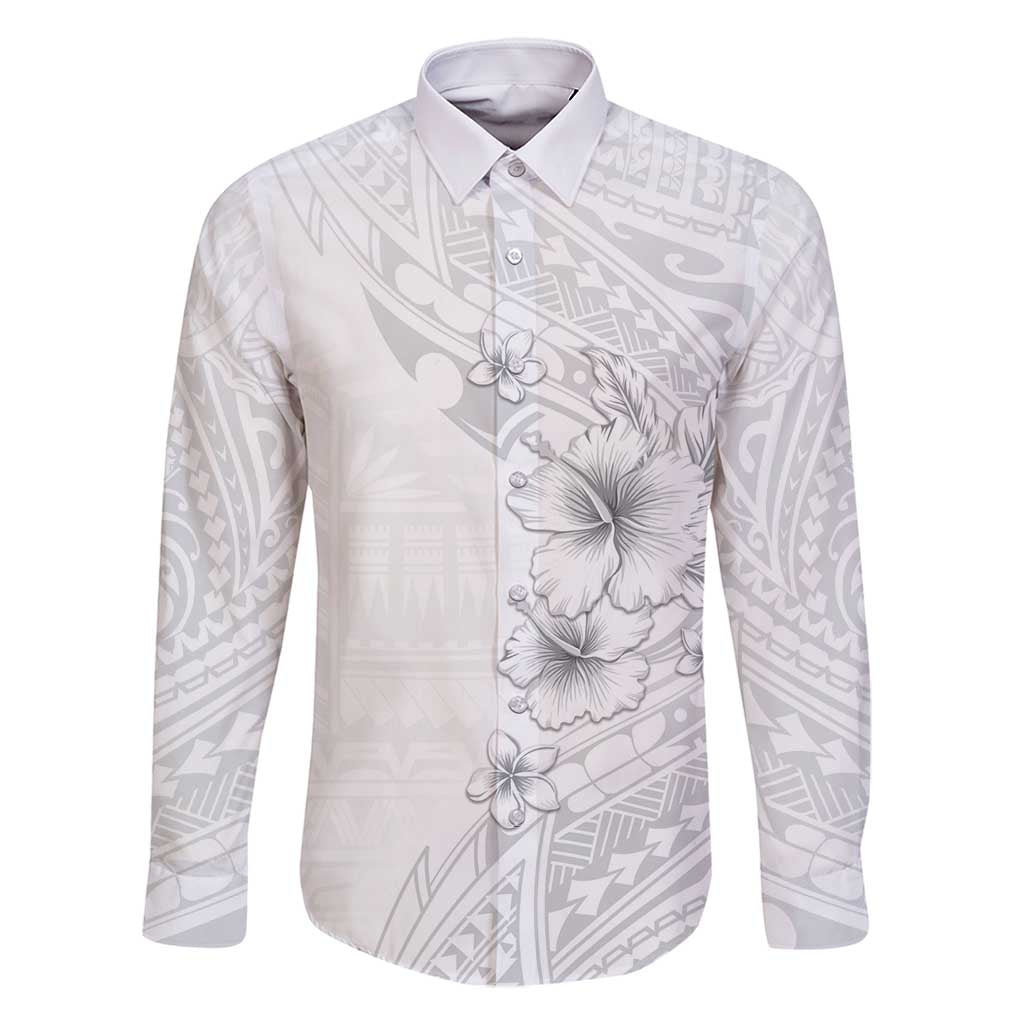 Lotu Tamaiti Samoa Family Matching Off Shoulder Maxi Dress and Hawaiian Shirt White Sunday Polynesian Tribal Pattern Elegant Style