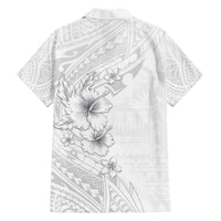 Lotu Tamaiti Samoa Family Matching Off Shoulder Short Dress and Hawaiian Shirt White Sunday Polynesian Tribal Pattern Elegant Style