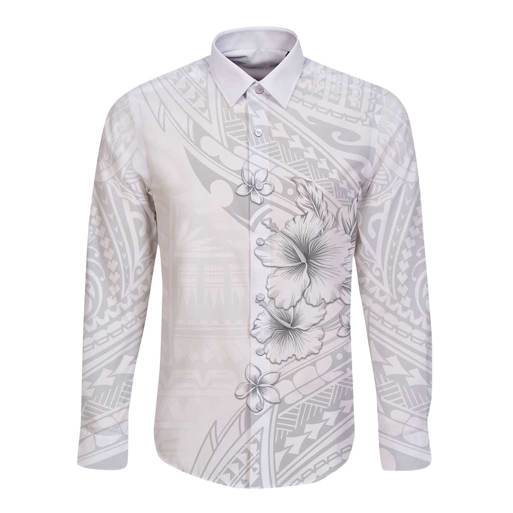 Lotu Tamaiti Samoa Long Sleeve Button Shirt White Sunday Polynesian Tribal Pattern Elegant Style LT05 Unisex White - Polynesian Pride