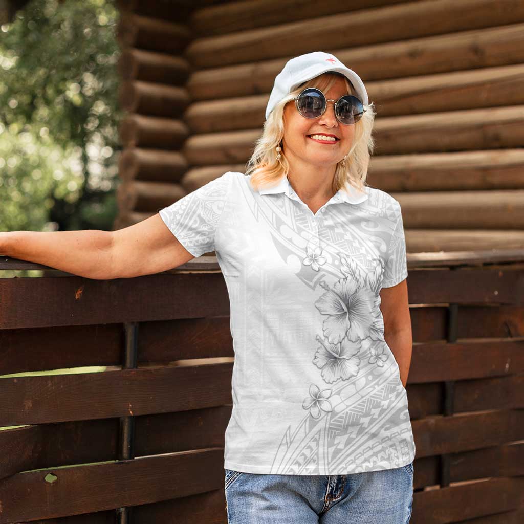 Lotu Tamaiti Samoa Women Polo Shirt White Sunday Polynesian Tribal Pattern Elegant Style LT05 - Polynesian Pride