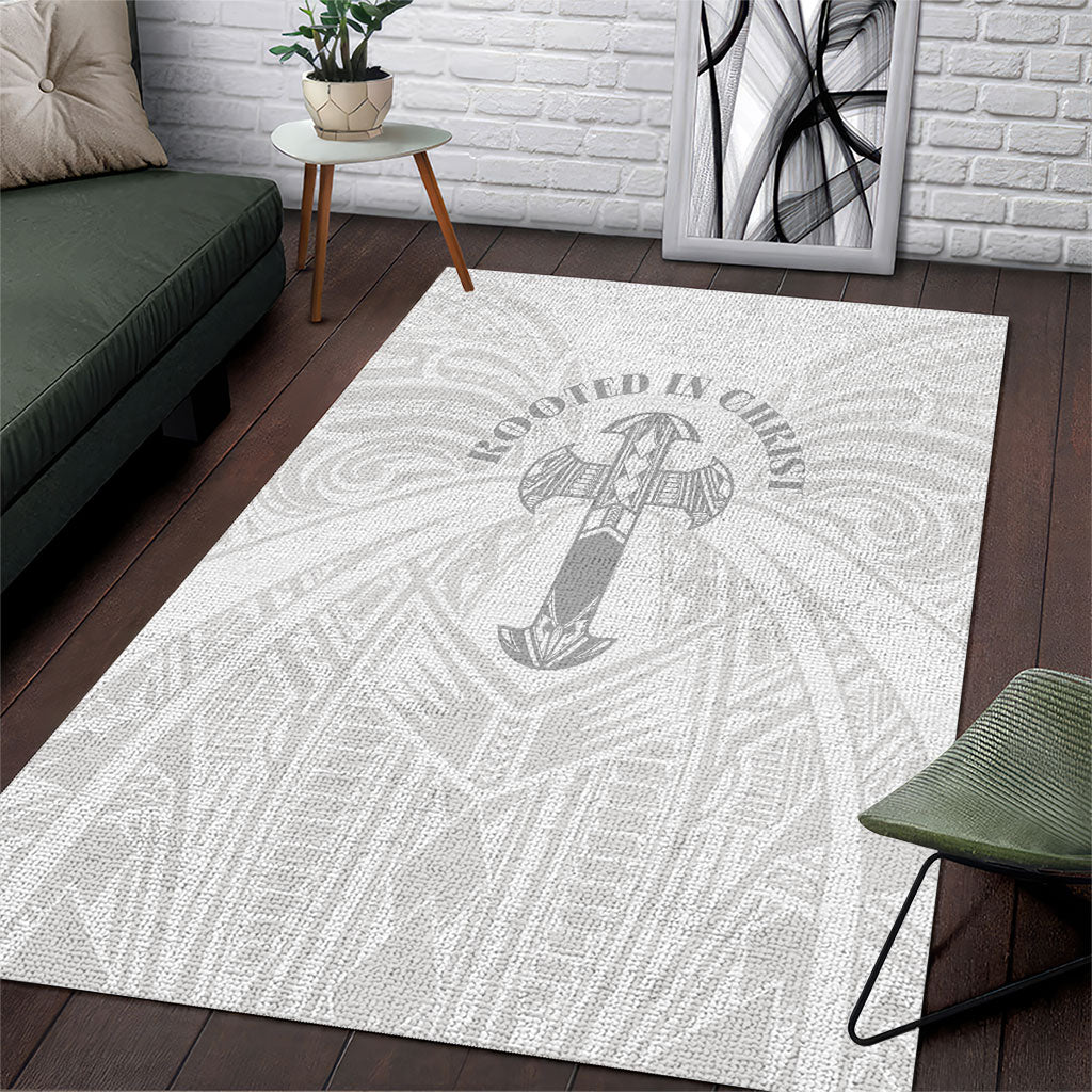 Samoa Christian Area Rug Rooted In Christ Polynesian Cross LT05 White - Polynesian Pride