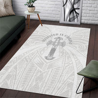 Samoa Christian Area Rug Rooted In Christ Polynesian Cross LT05 White - Polynesian Pride