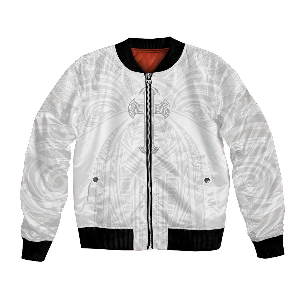 Samoa Christian Bomber Jacket Rooted In Christ Polynesian Cross LT05 Unisex White - Polynesian Pride