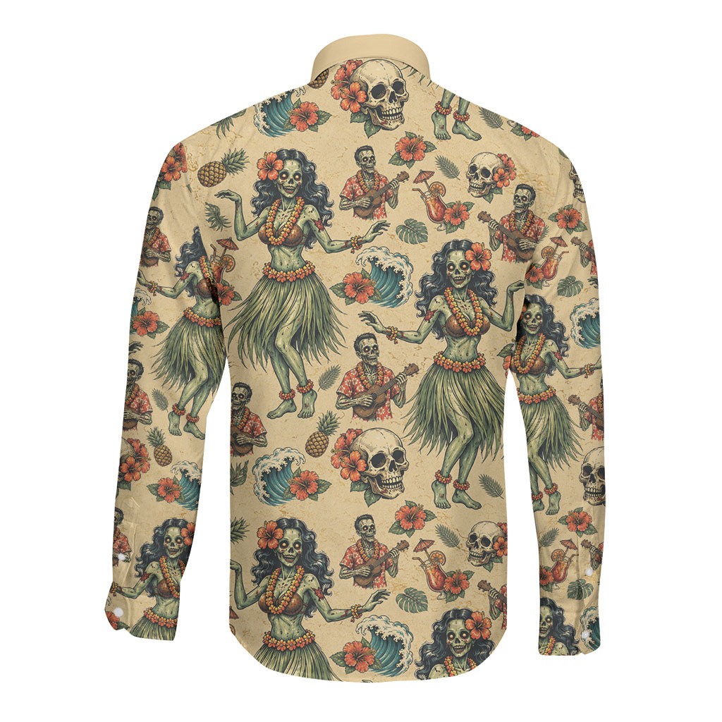 Hawaii Halloween Long Sleeve Button Shirt Spooky Tropical Hula Zombie LT05 - Polynesian Pride