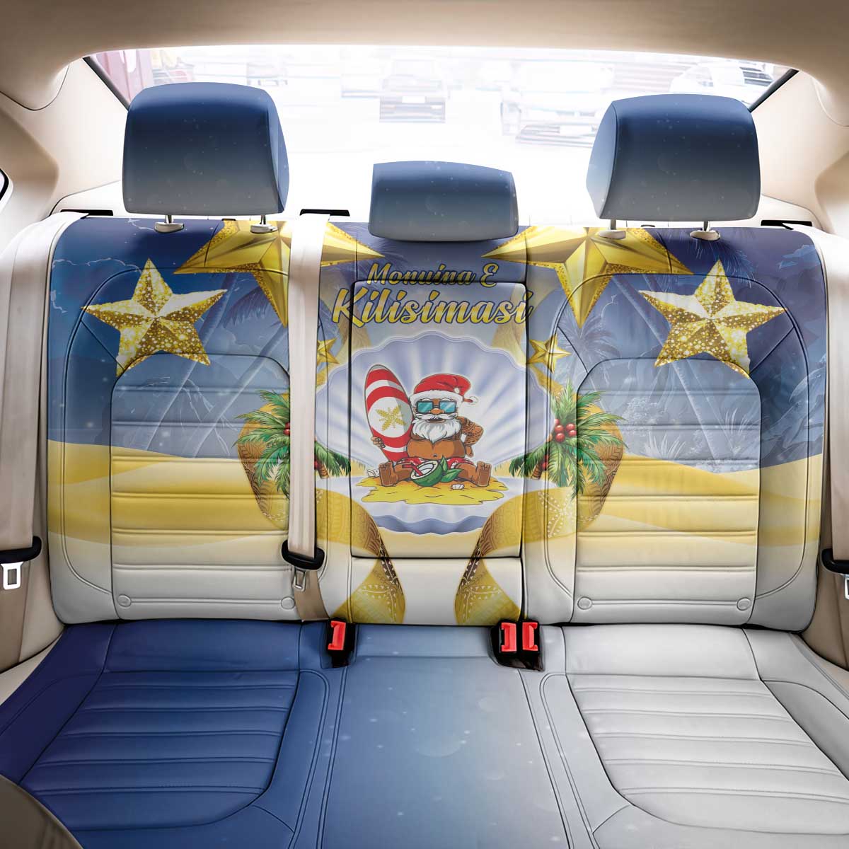 Niue Christmas Back Car Seat Cover Seashell Santa Beach Vibes - Polynesian Pride