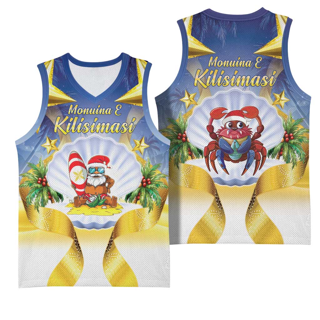 Niue Christmas Basketball Jersey Seashell Santa Beach Vibes - Polynesian Pride