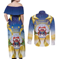 Niue Christmas Couples Matching Off Shoulder Maxi Dress and Long Sleeve Button Shirt Seashell Santa Beach Vibes - Polynesian Pride