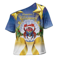 Niue Christmas Cross Shoulder Shirt Seashell Santa Beach Vibes - Polynesian Pride