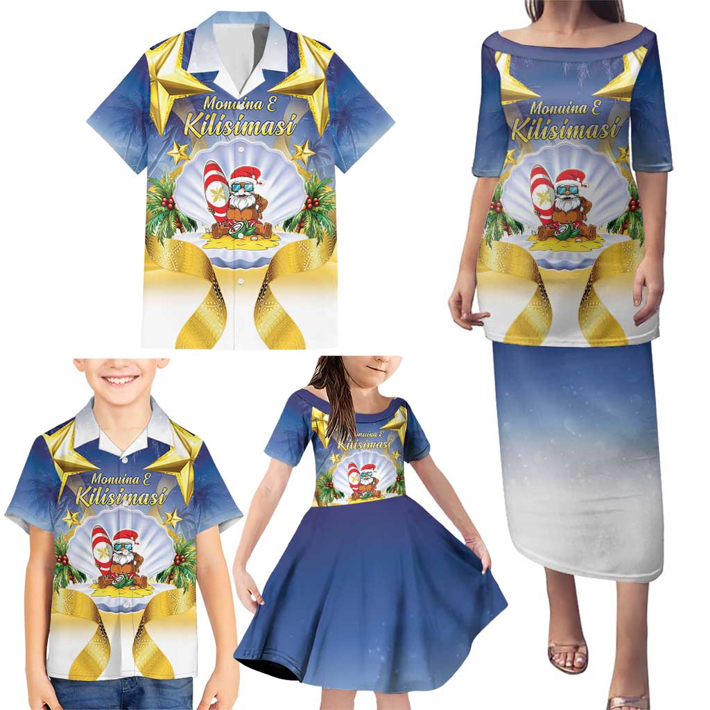 Niue Christmas Family Matching Puletasi and Hawaiian Shirt Seashell Santa Beach Vibes - Polynesian Pride