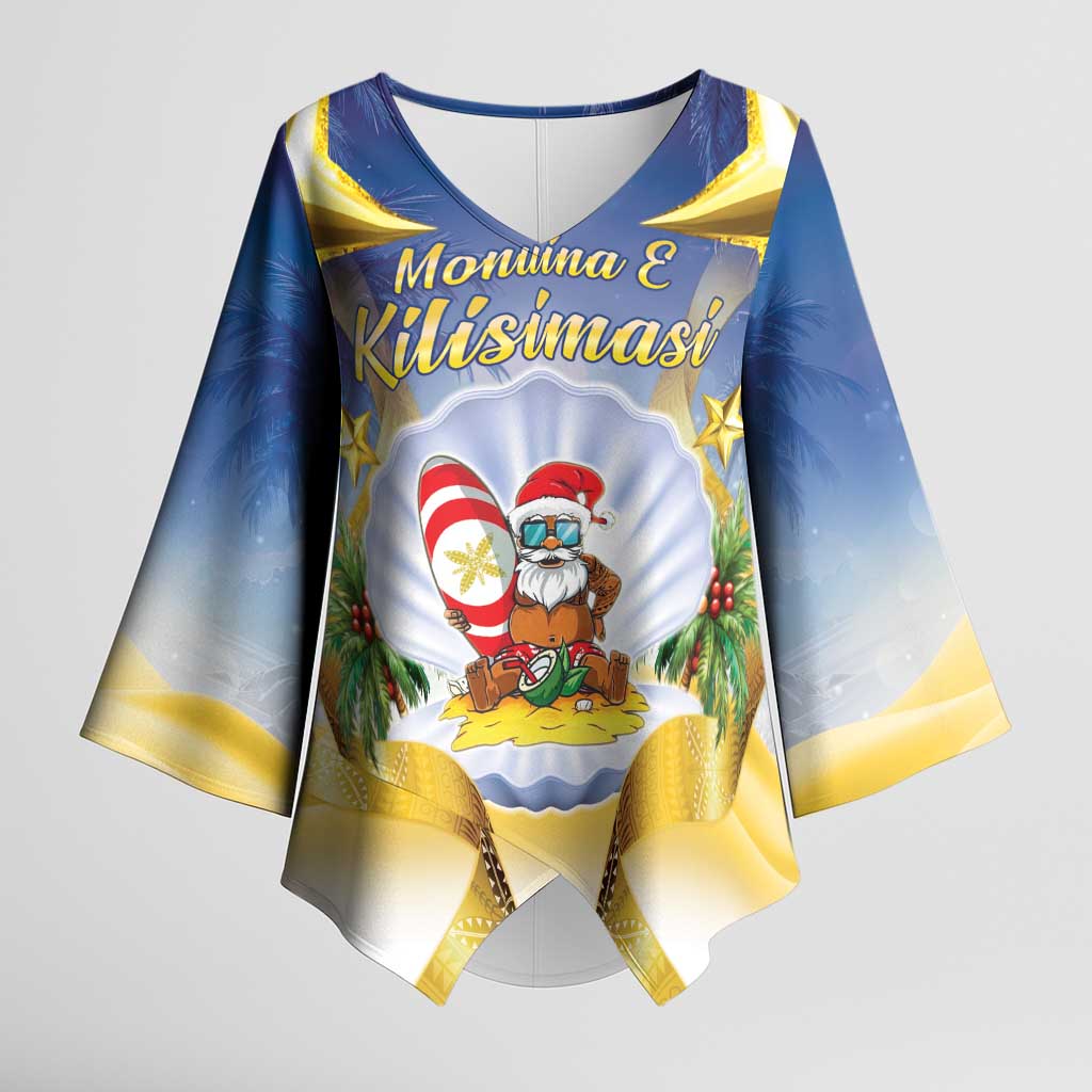 Niue Christmas Kimono Sleeve Blouse Seashell Santa Beach Vibes - Polynesian Pride