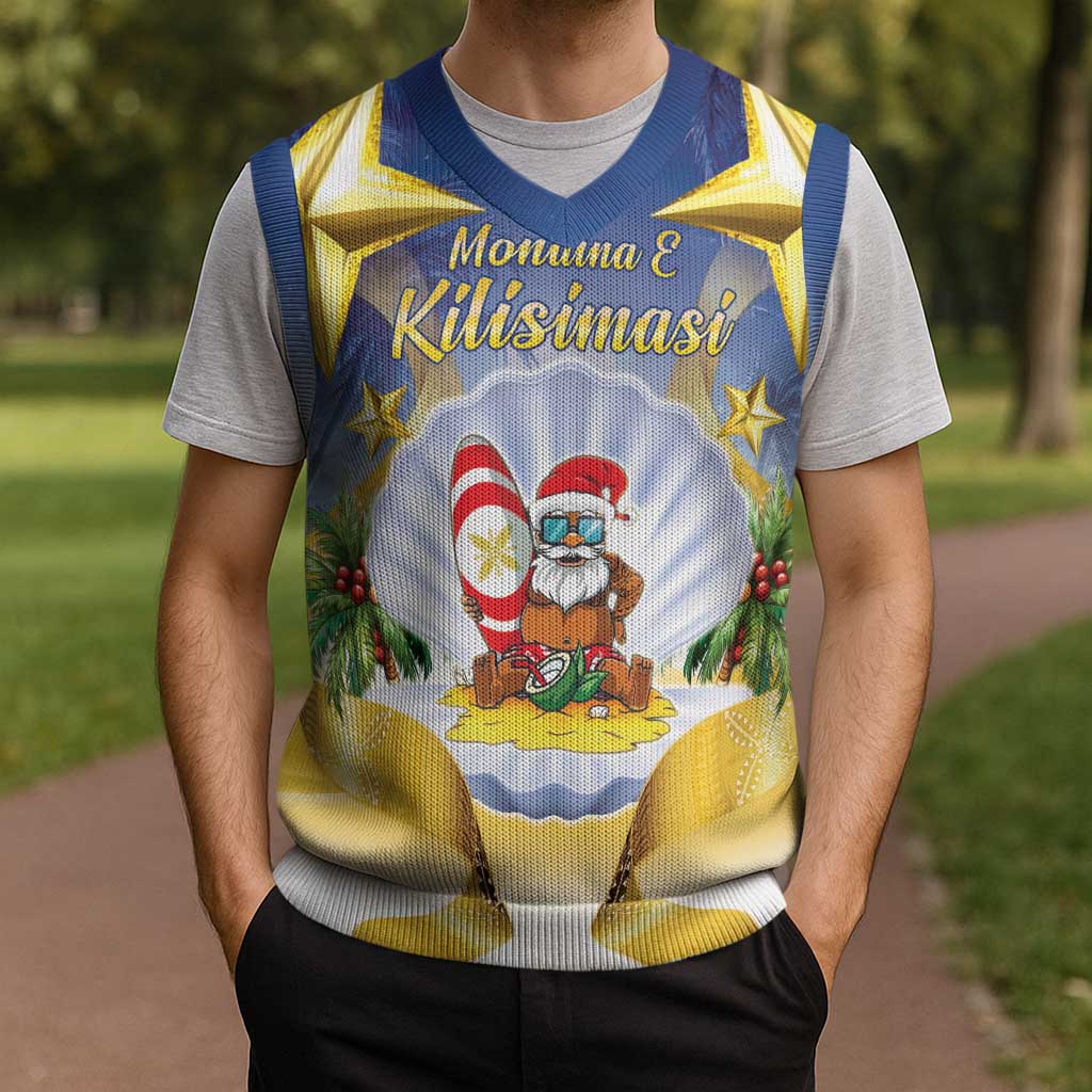 Niue Christmas Knitted V-Neck Vest Seashell Santa Beach Vibes - Polynesian Pride