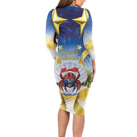 Niue Christmas Long Sleeve Bodycon Dress Seashell Santa Beach Vibes - Polynesian Pride