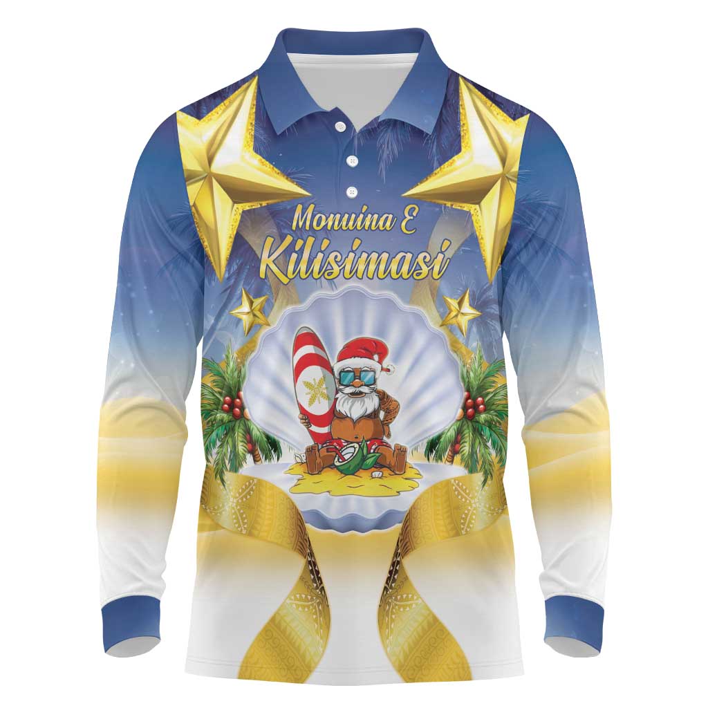 Niue Christmas Long Sleeve Polo Shirt Seashell Santa Beach Vibes - Polynesian Pride