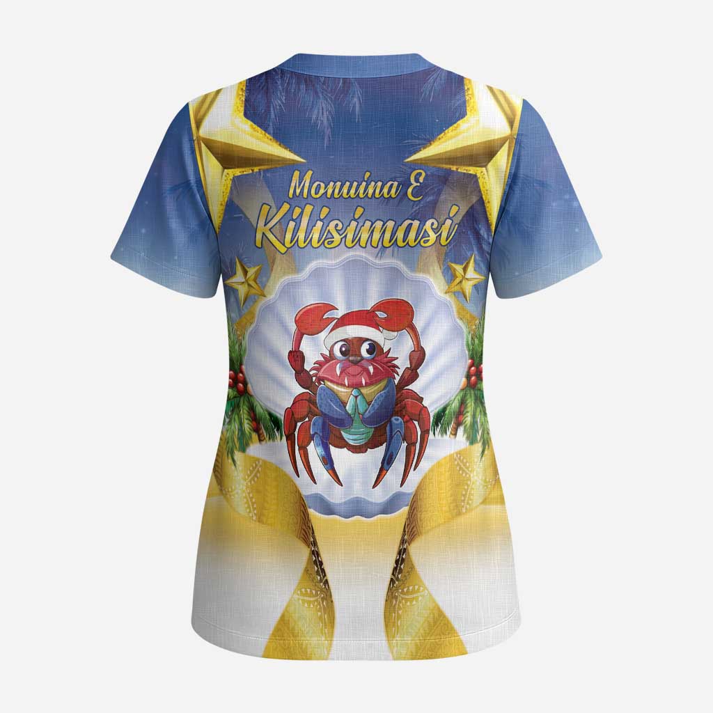 Niue Christmas Scrub Top Seashell Santa Beach Vibes - Polynesian Pride