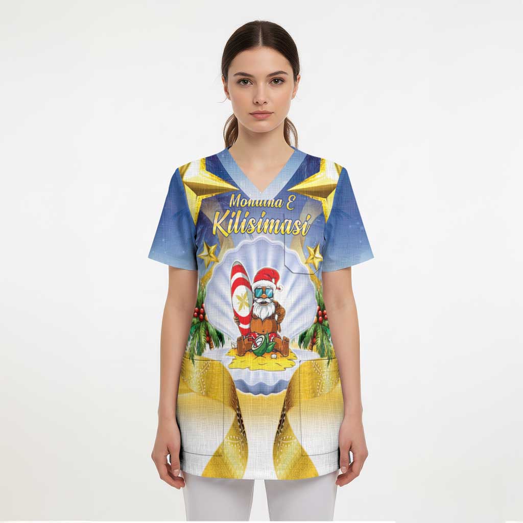 Niue Christmas Scrub Top Seashell Santa Beach Vibes - Polynesian Pride