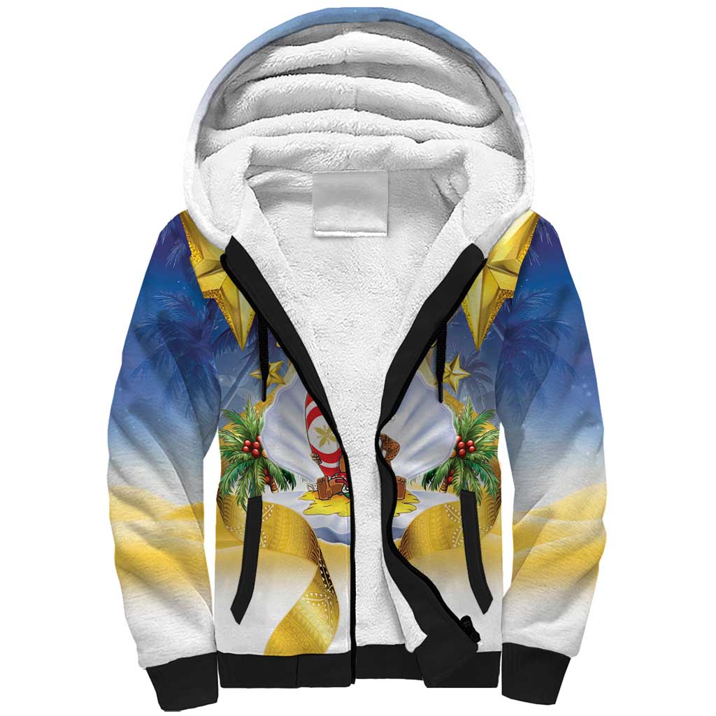 Niue Christmas Sherpa Hoodie Seashell Santa Beach Vibes - Polynesian Pride