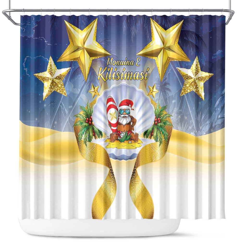 Niue Christmas Shower Curtain Seashell Santa Beach Vibes - Polynesian Pride