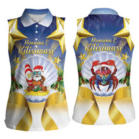 Niue Christmas Women Sleeveless Polo Shirt Seashell Santa Beach Vibes - Polynesian Pride