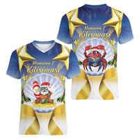 Niue Christmas Women V-Neck T-Shirt Seashell Santa Beach Vibes - Polynesian Pride