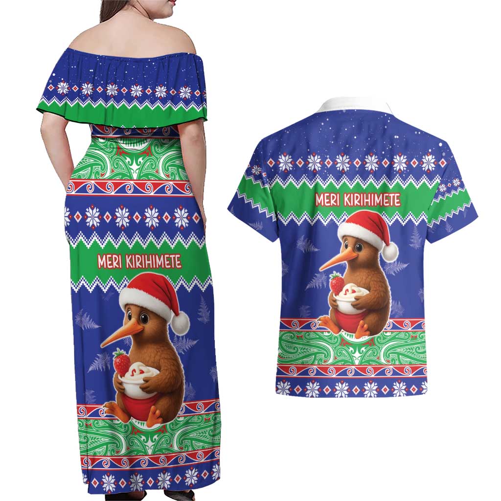 New Zealand Christmas Couples Matching Off Shoulder Maxi Dress and Hawaiian Shirt Have Yourself A Kiwi-tastic Christmas - Polynesian Pride