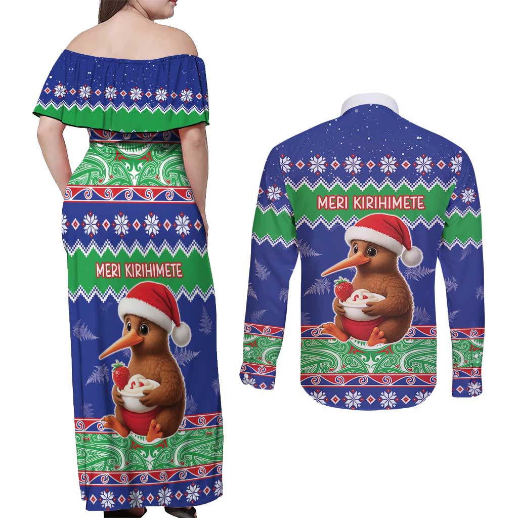 New Zealand Christmas Couples Matching Off Shoulder Maxi Dress and Long Sleeve Button Shirt Have Yourself A Kiwi-tastic Christmas - Polynesian Pride
