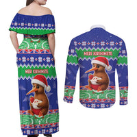 New Zealand Christmas Couples Matching Off Shoulder Maxi Dress and Long Sleeve Button Shirt Have Yourself A Kiwi-tastic Christmas - Polynesian Pride