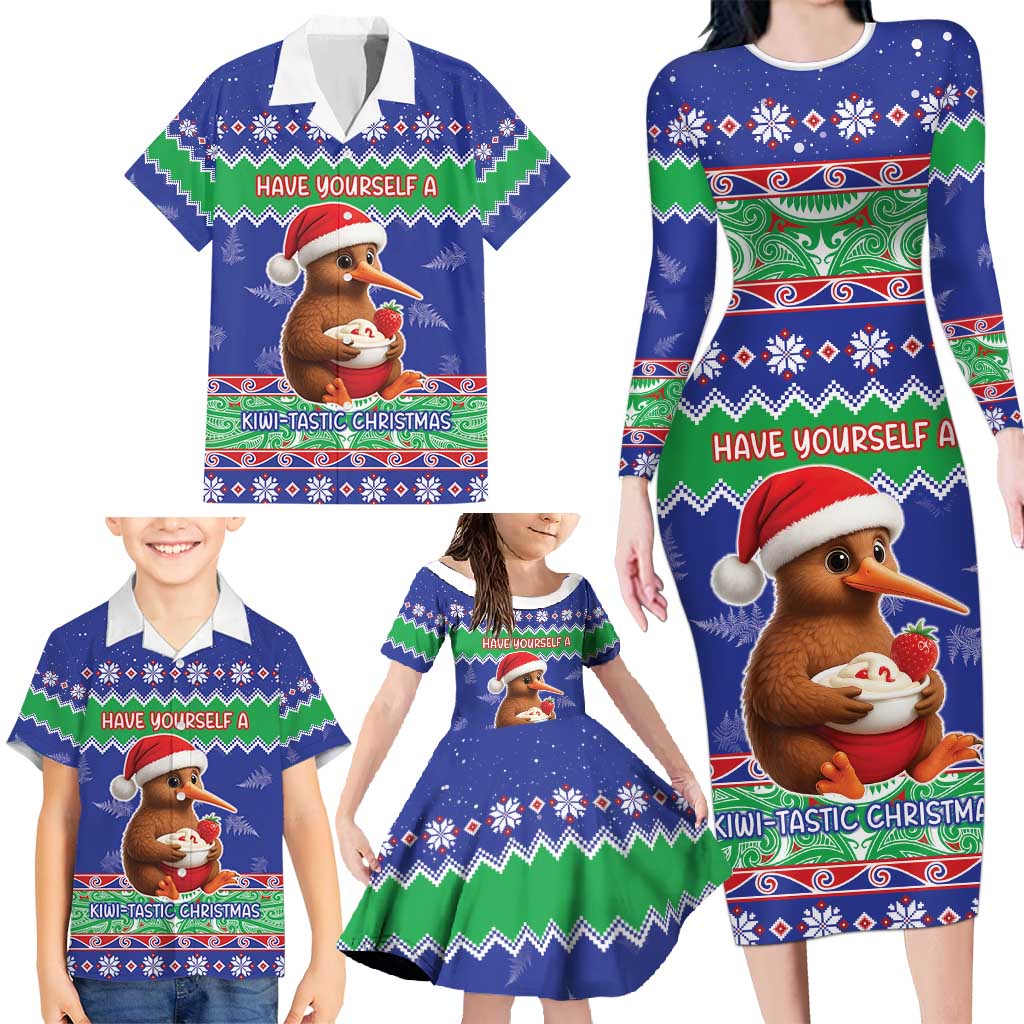 New Zealand Christmas Family Matching Long Sleeve Bodycon Dress and Hawaiian Shirt Have Yourself A Kiwi-tastic Christmas - Polynesian Pride