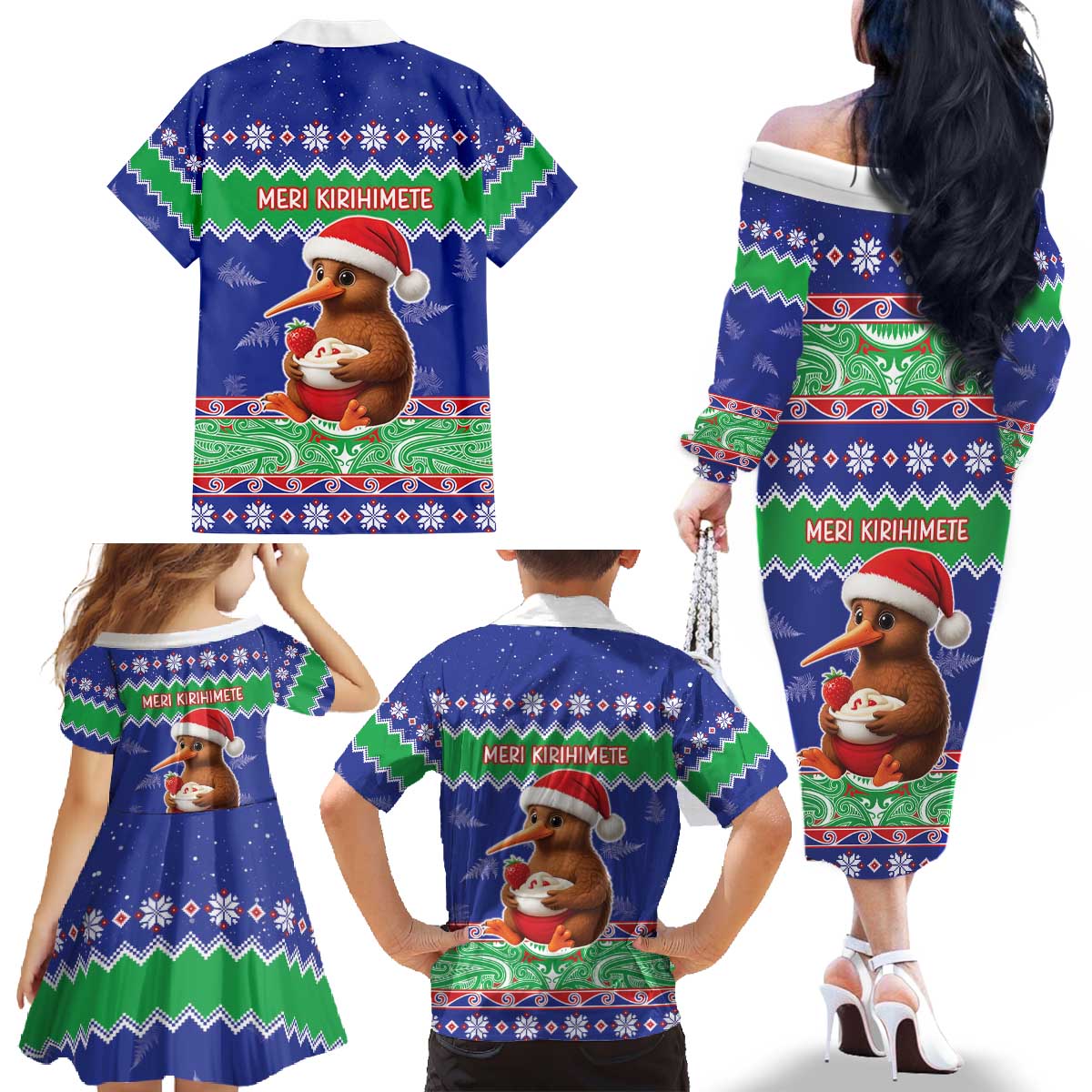 New Zealand Christmas Family Matching Off The Shoulder Long Sleeve Dress and Hawaiian Shirt Have Yourself A Kiwi-tastic Christmas - Polynesian Pride