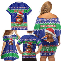 New Zealand Christmas Family Matching Off Shoulder Short Dress and Hawaiian Shirt Have Yourself A Kiwi-tastic Christmas - Polynesian Pride