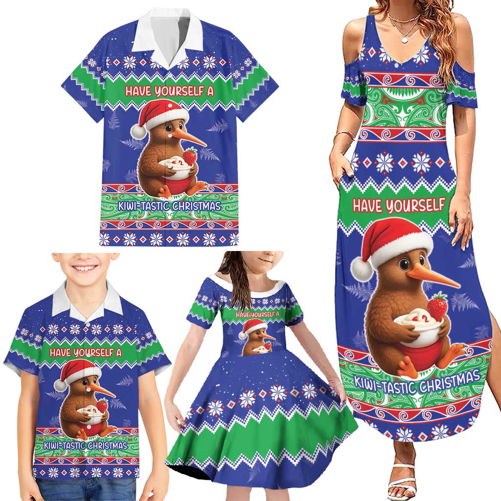 New Zealand Christmas Family Matching Summer Maxi Dress and Hawaiian Shirt Have Yourself A Kiwi-tastic Christmas - Polynesian Pride