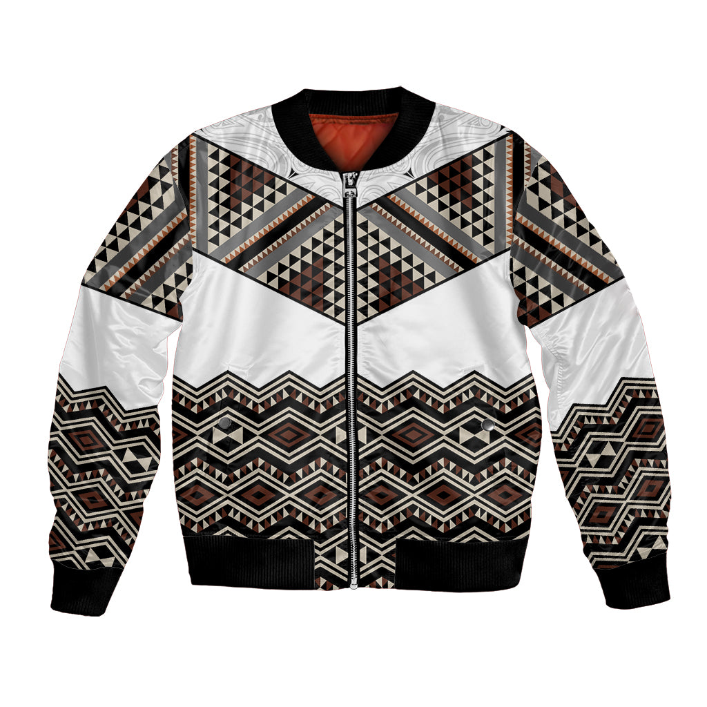New Zealand Aotearoa Bomber Jacket Taniko Art Simple Style LT05 Unisex Brown - Polynesian Pride