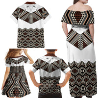 New Zealand Aotearoa Family Matching Off Shoulder Maxi Dress and Hawaiian Shirt Taniko Art Simple Style LT05 - Polynesian Pride