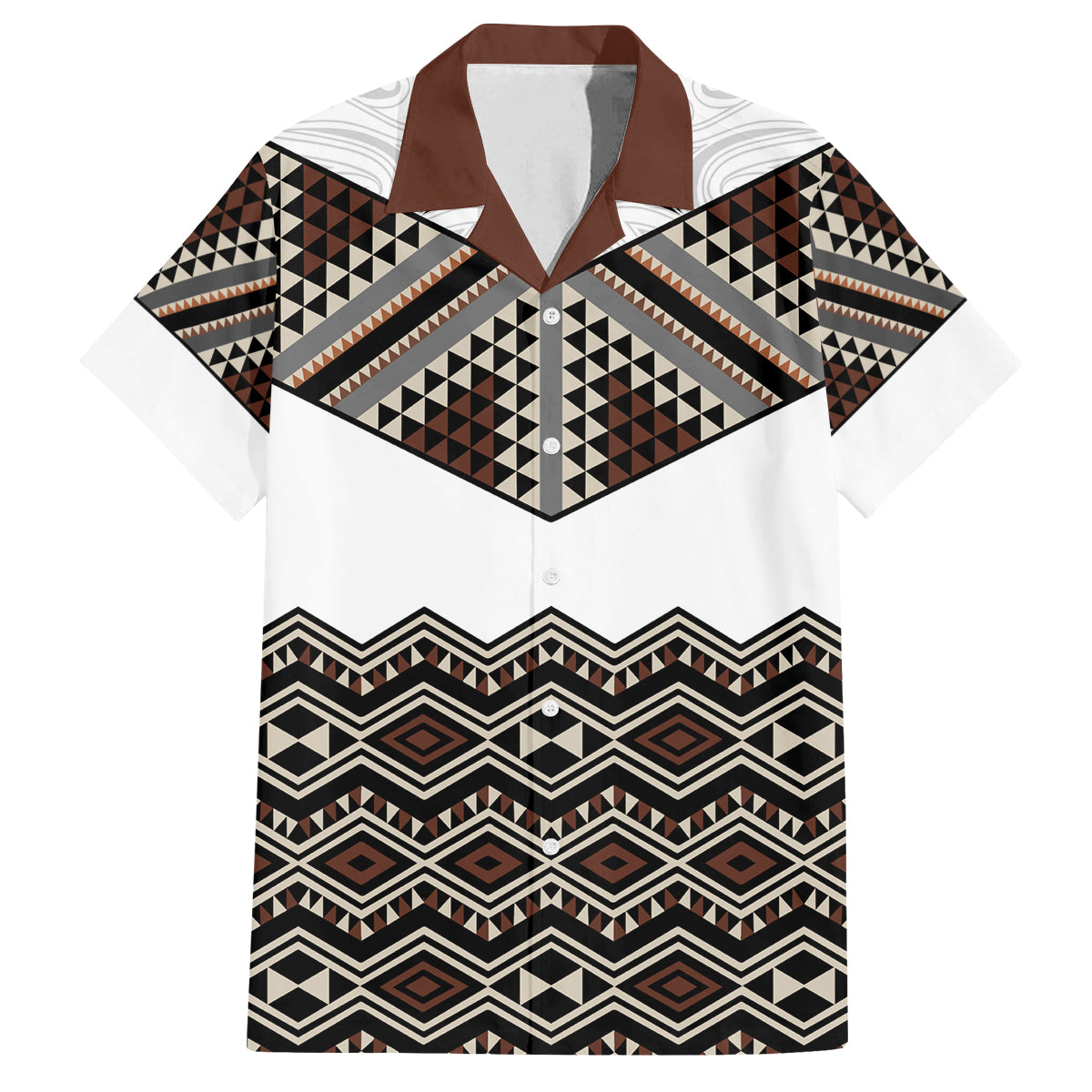 New Zealand Aotearoa Family Matching Off Shoulder Maxi Dress and Hawaiian Shirt Taniko Art Simple Style LT05 Dad's Shirt - Short Sleeve Brown - Polynesian Pride