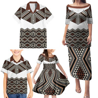 New Zealand Aotearoa Family Matching Puletasi Dress and Hawaiian Shirt Taniko Art Simple Style LT05 - Polynesian Pride
