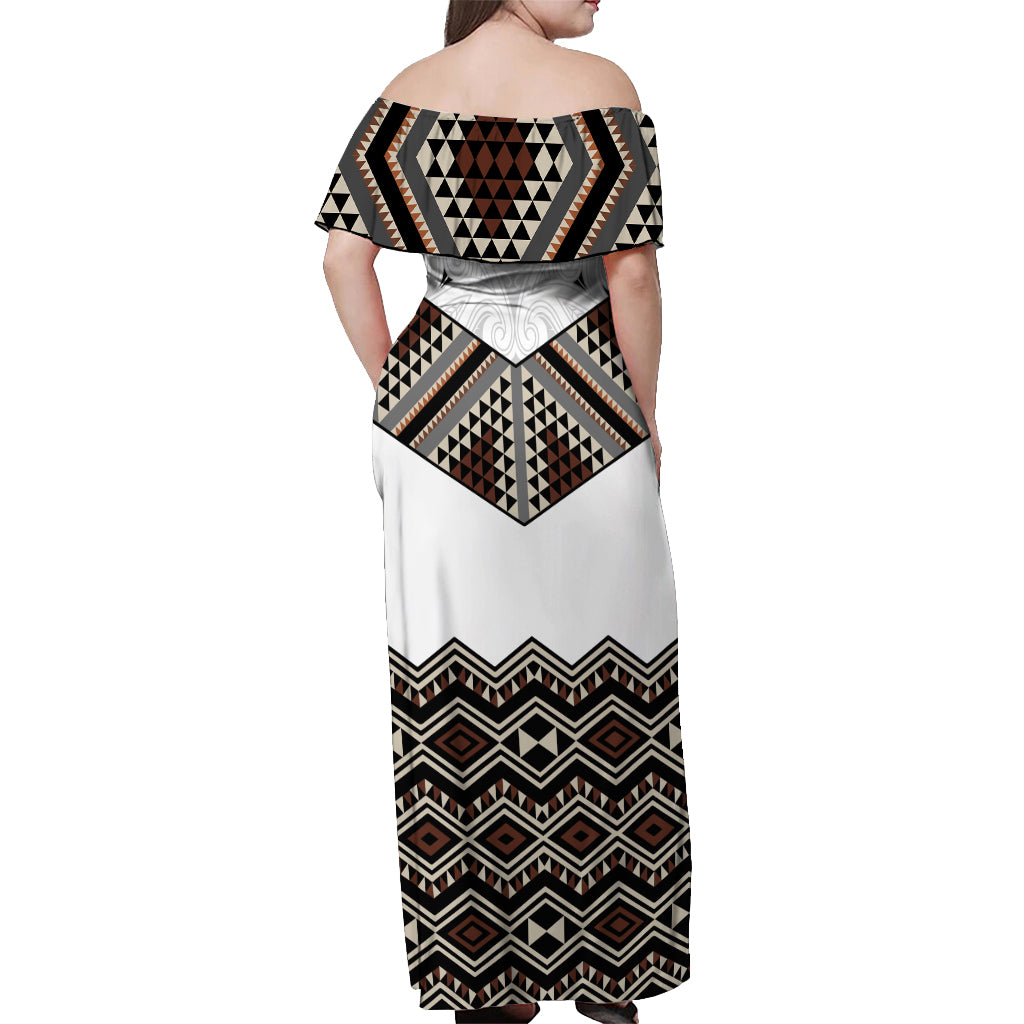New Zealand Aotearoa Off Shoulder Maxi Dress Taniko Art Simple Style LT05 - Polynesian Pride