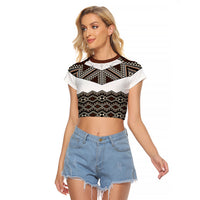 New Zealand Aotearoa Raglan Cropped T Shirt Taniko Art Simple Style LT05 Female Brown - Polynesian Pride